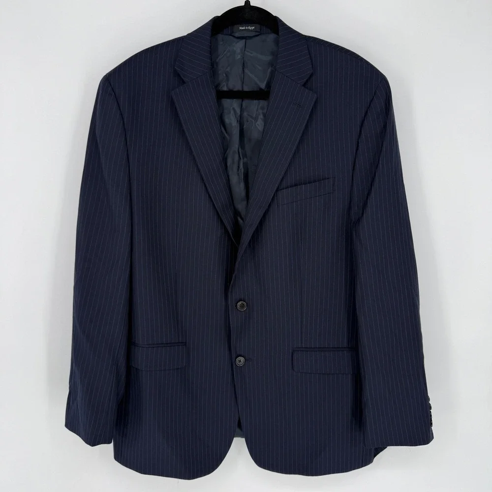 LAUREN RALPH LAUREN NAVY BLUE PINSTRIPE SPORT COAT 44L BLAZER SUIT JACKET‎